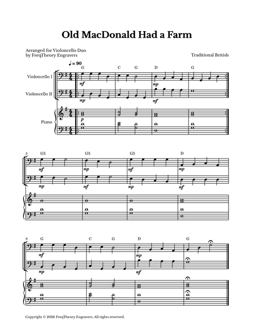 Old MacDonald Had a Farm - For Cello Duet (Arr. FreqTheory Engravers) - Traditional British (Cello Duet)