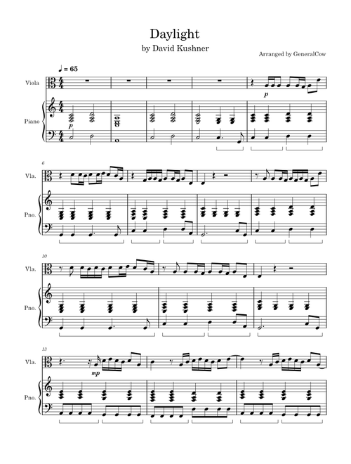 Daylight – David Kushner (Viola Solo w/ Piano Accompaniment)