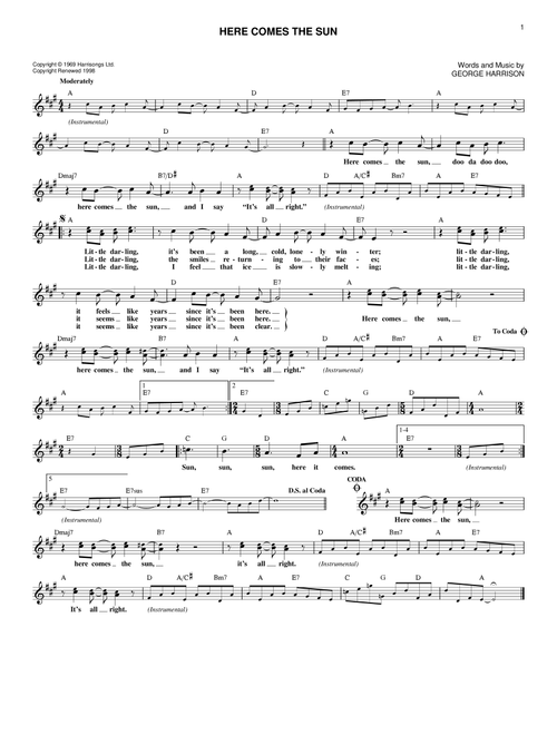 Here Comes The Sun - The Beatles (Lead Sheet - Fake Book)
