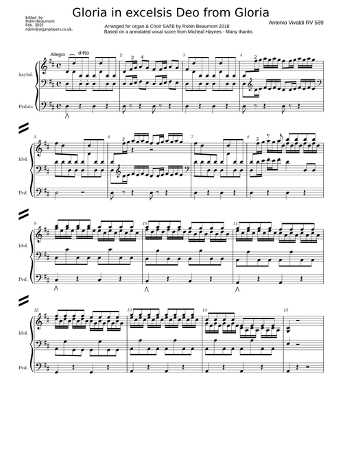 Gloria RV 589 1. Gloria in excelsis Deo Closed score + Organ Vivaldi