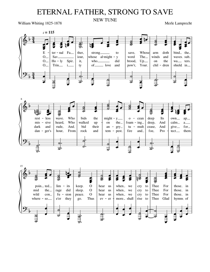 ETERNAL FATHER, STRONG TO SAVE Sheet Music for Piano (Solo) Easy