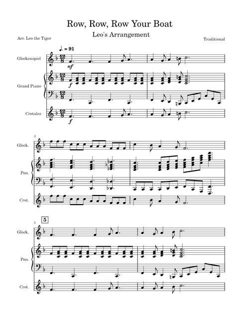 Arrangement: Row, Row, Row Your Boat – England Folk Song