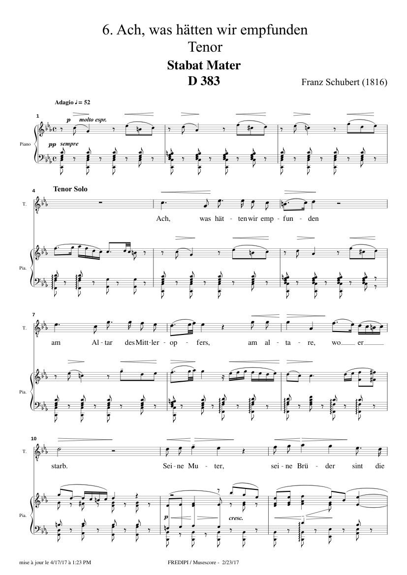 D.w.z worm premier Stabat Mater, D.383 - aria n°6 by Franz Schubert Sheet music for Piano,  Tenor (SATB) | Musescore.com