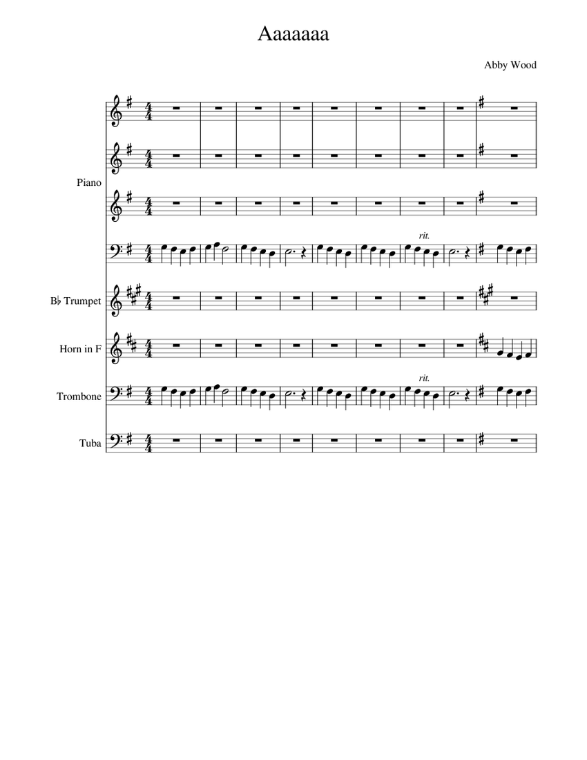 Aaaaaaa Sheet Music for Piano, Trombone, Tuba, Trumpet in b-flat & more ...