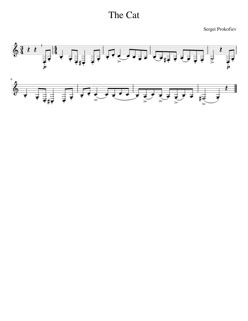 Peter and the Wolf, Op.67 Sergei Prokofiev The Cat's Theme Sheet
