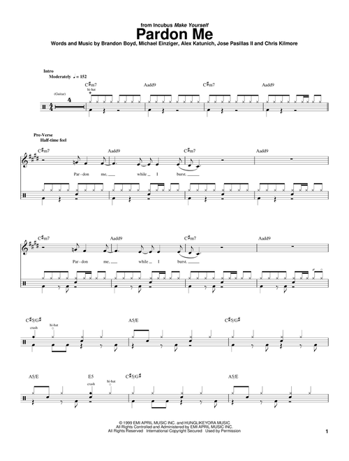 Pardon Me - Incubus (Drum Transcription)