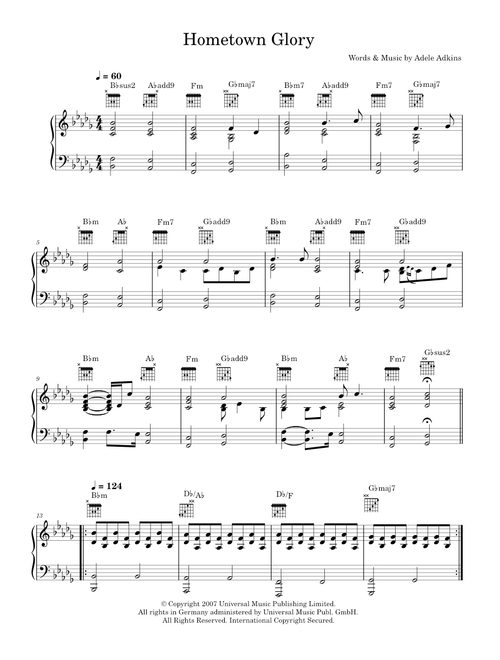 Hometown glory - Adele (Piano-Vocal-Guitar (Piano Accompaniment))