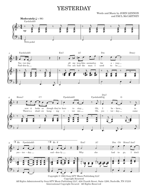 Yesterday - The Beatles (Piano Vocal)