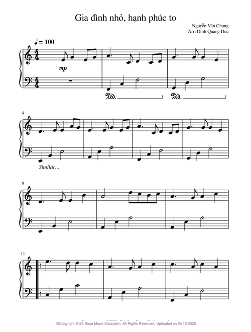 Gia Đình Nhỏ Hạnh Phúc To – Nguyễn Văn Chung (Piano Grade 1)
