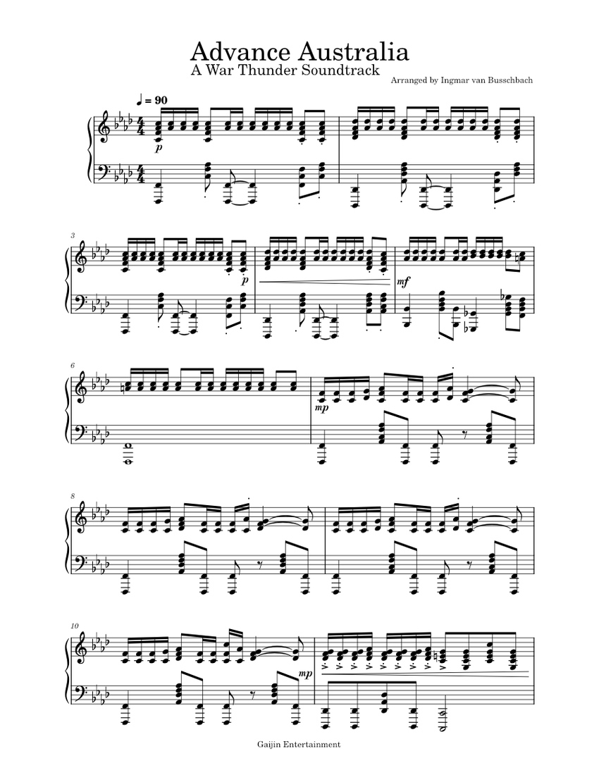 Advance Australia War Thunder Soundtrack Sheet music for Piano (Solo