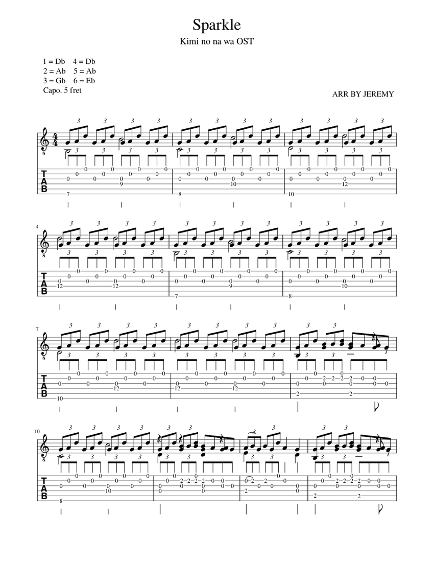 Sparkle fingerstyle guitar tab+score Sheet music for Guitar (Solo