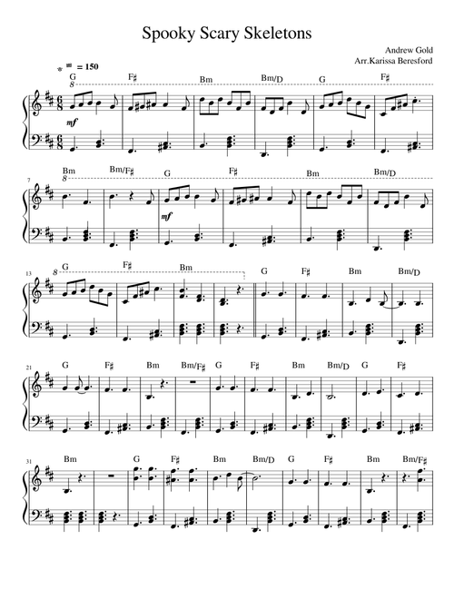 Spooky Scary Skeletons for Easy Piano