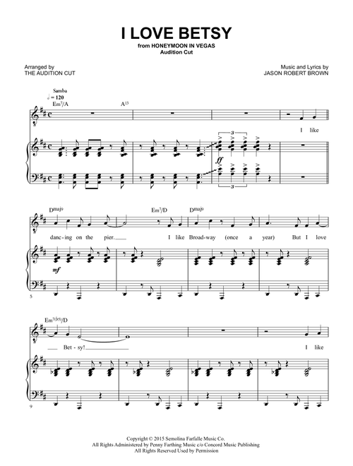 I Love Betsy (Arr. The Audition Cut - from Honeymoon in Vegas) - Jason Robert Brown (Piano Vocal)