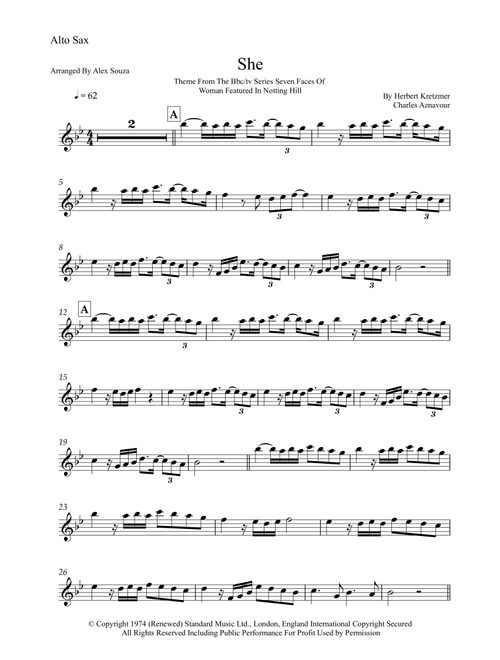 She (Arr. Alex Souza) - Elvis Costello (Alto Sax Solo)