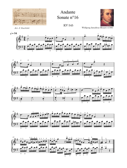 Andante Sonate n°16 – Wolfgang Amadeus Mozart