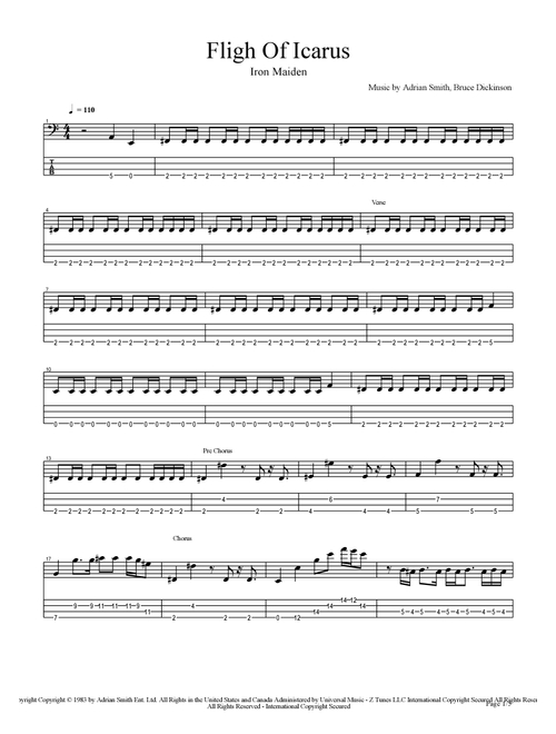 Flight Of Icarus (Arr. Fotis Toumanides) - Iron Maiden (Bass Tab)