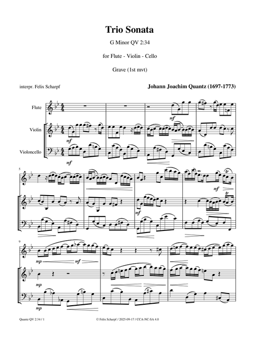 Trio Sonata in G minor QV 2:34 (N° 1 Grave) Johann Joachim Quantz (arr. Felix Scharpf)
