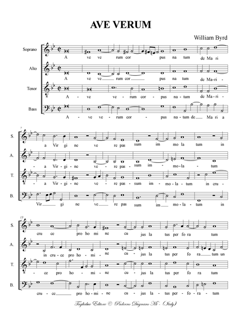 AVE VERUM, W. Byrd (Arr. Renato Tagliabue) (Choral, SATB)
