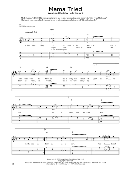 Mama Tried (arr. Fred Sokolow) - Merle Haggard (Guitar Tab)