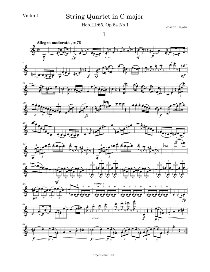 Haydn, Joseph - String Quartet in C major, Op.64, No.1, Hob Haydn, Joseph - String Quartet in C major, Op.64, No.1, Hob