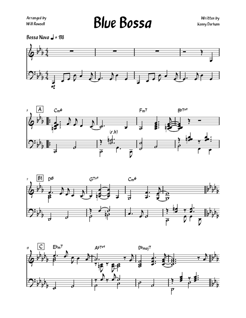 Blue Bossa Sheet music for Piano (Solo) | Musescore.com