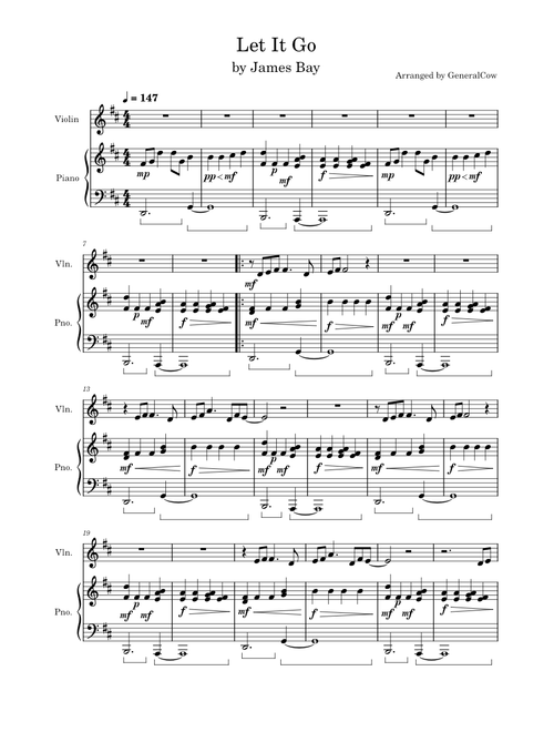 Let it go – James Bay (Violin Solo w/ Piano Accompaniment)