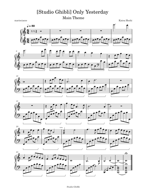 Only Yesterday Main Theme – Anime Kei Studio Ghibli  Only Yesterday sheet music arranged by troelsgadeand