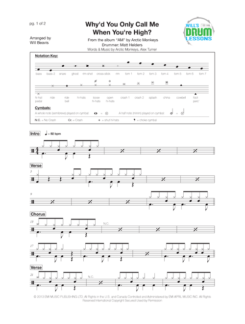 Why D'you Only Call Me When You're High? (Arr. Will Beavis) - Arctic Monkeys (Drums)