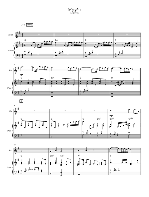 Mẹ yêu (Arr. Miguel Matt Rivero) - Lệ Quyên (Instrumental Duet and Piano)