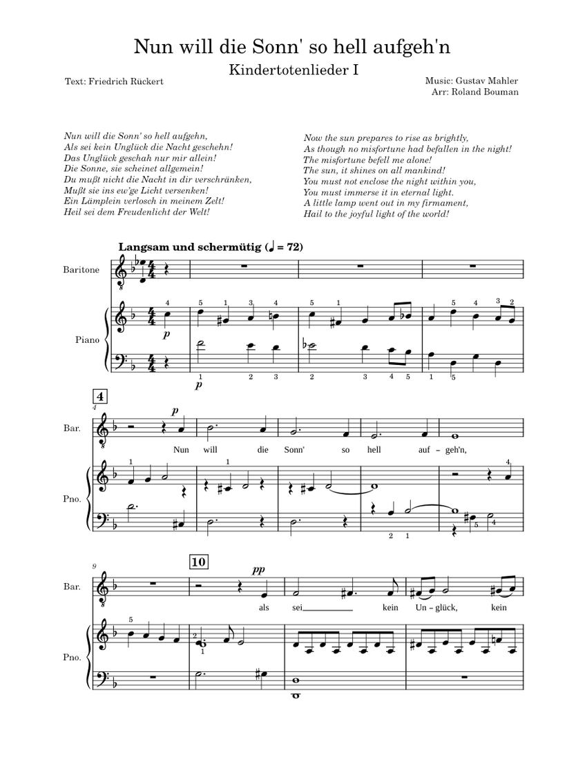 Kindertotenlieder I "Nun will die Sonn' so hell aufgeh'n" Gustav
