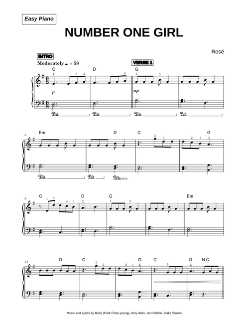 Number One Girl - Rosé (Easy Piano)