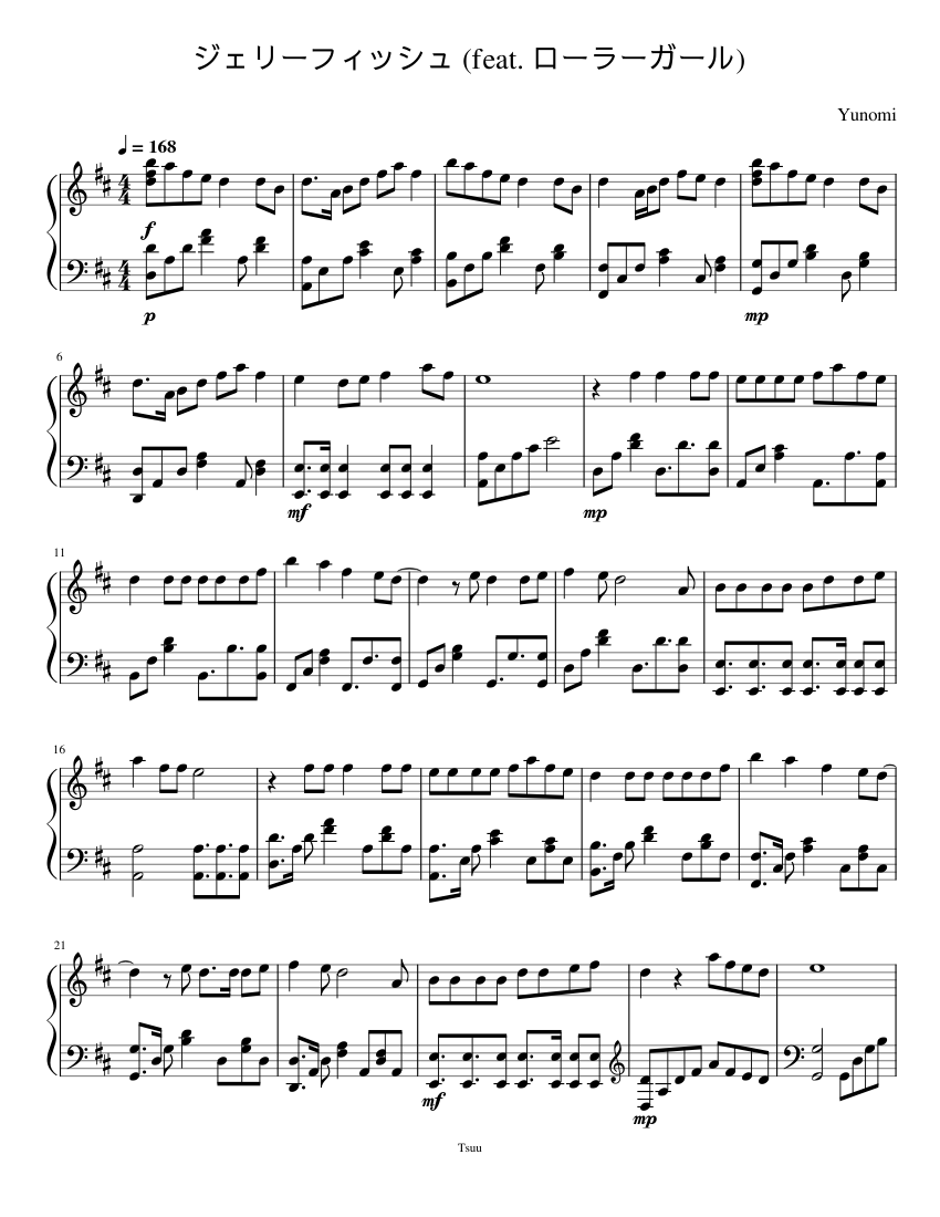 Jellyfish (feat. Roller Girl) - Yunomi Sheet Music for Piano (Solo