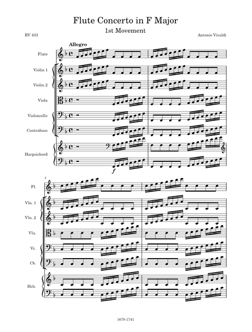 Flute Concerto in F Major, RV 433, 1st Movement (Allegro) - Antonio Vivaldi