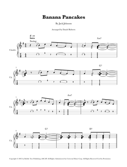 Banana Pancakes (Arr. Daniel Roberts) - Jack Johnson (Ukulele)