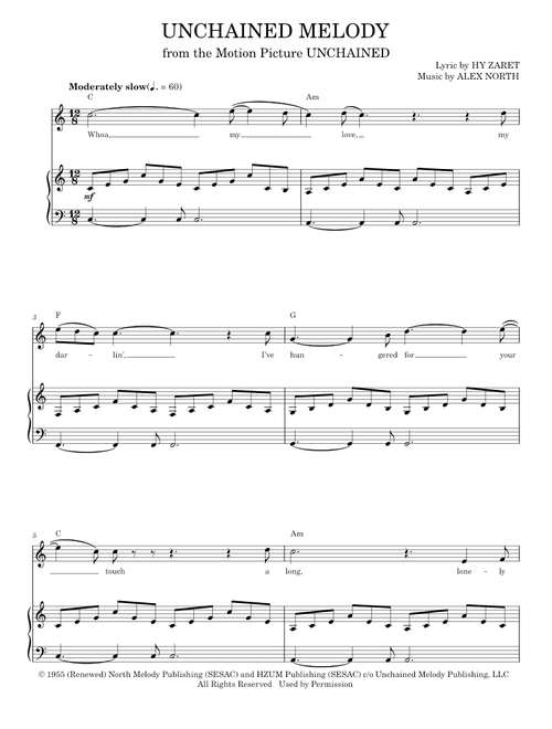 Unchained Melody - Al Hibbler, Elvis Presley, Les Baxter, The Righteous Brothers (Piano Vocal)
