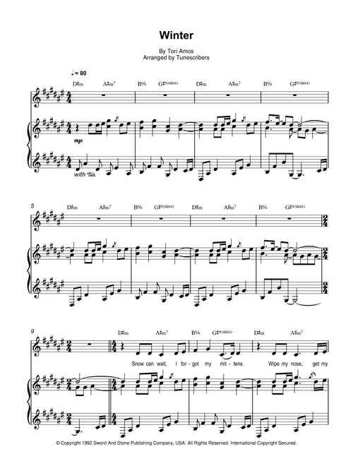 Winter (Arr. Tunescribers) - Tori Amos (Piano Vocal)