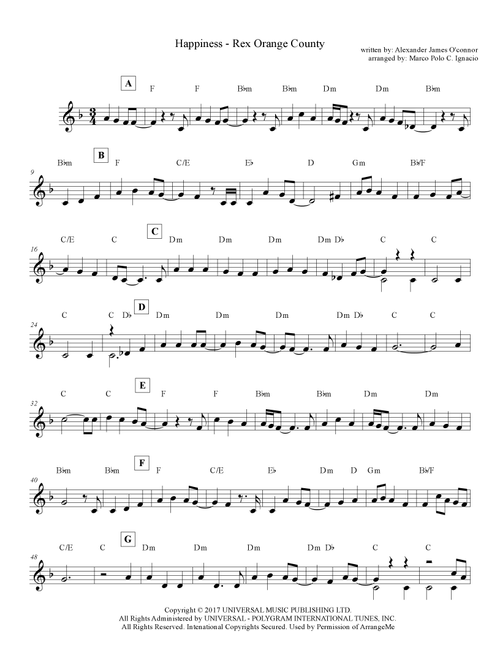 Happiness (Arr. Marco Polo Ignacio) - Rex Orange County (Lead Sheet - Fake Book)