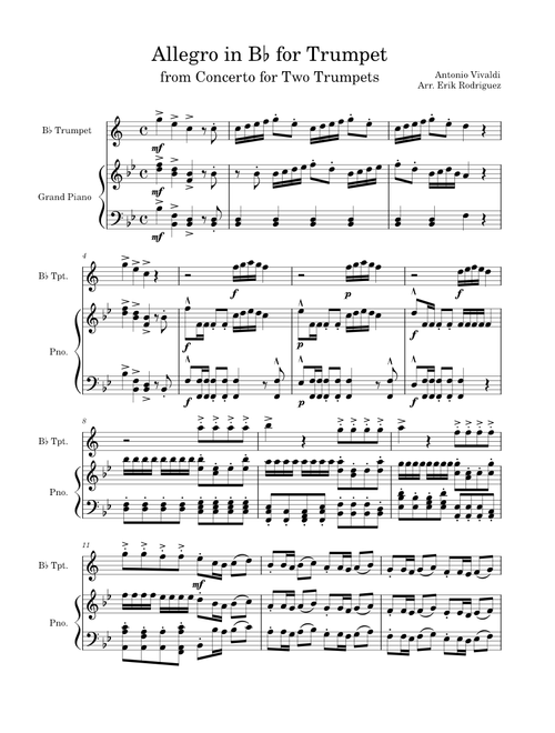 Concerto for 2 Trumpets in C major, RV 537 – Antonio Vivaldi Concerto for Trumpet and Piano