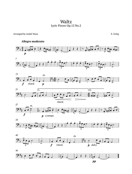 Waltz from Lyric Pieces Op.12 No.2 (Arr. André Nusa) - E Grieg (Trombone Solo)