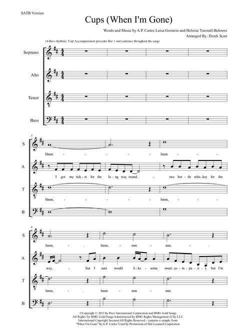 Cups (When I'm Gone) (Arr. Derek Scarr) - Anna Kendrick (Choral, SATB)