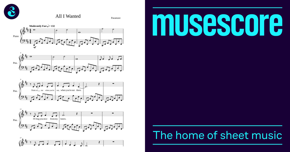 All I Wanted - Paramore Sheet Music For Piano (Solo) | Musescore.com