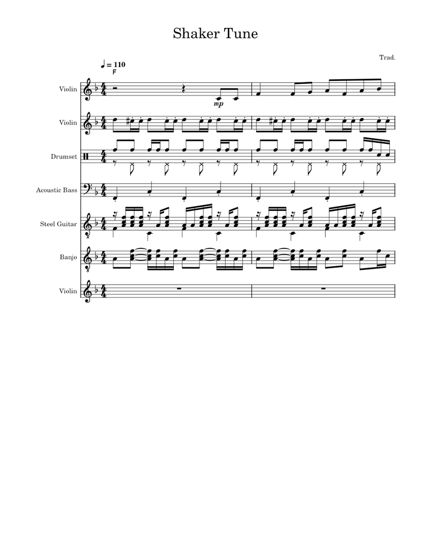 Shaker Tune Sheet music for Violin, Guitar, Bass guitar, Drum group & more instruments (Mixed