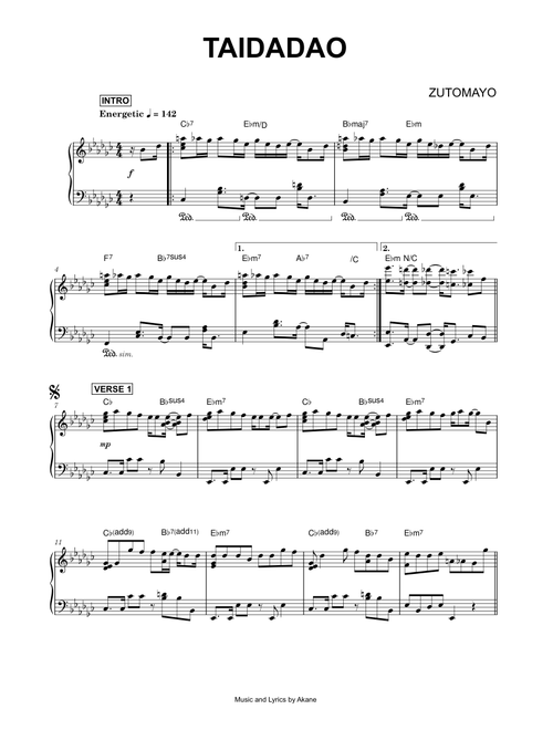 TAIDADA - ZUTOMAYO (Piano)