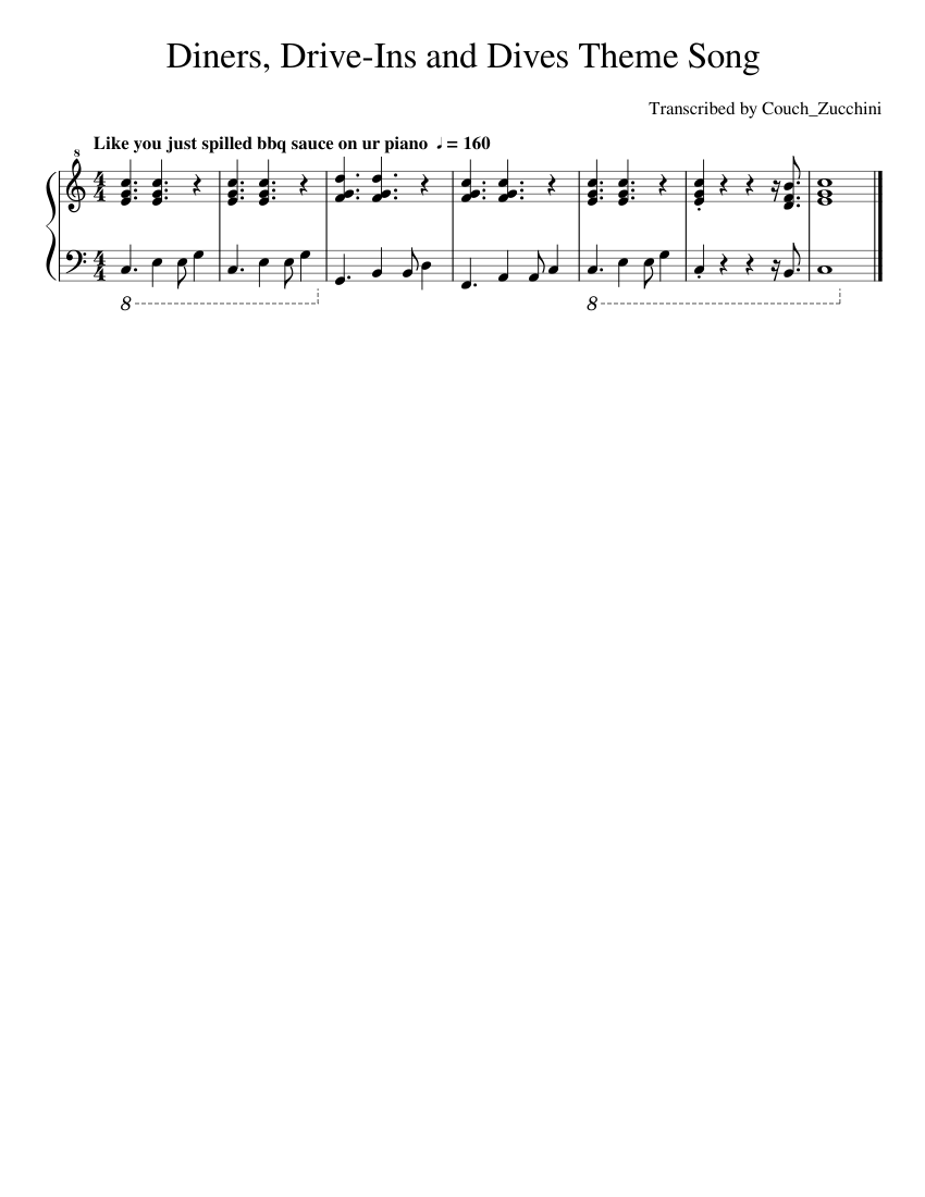 Diners, Drive-Ins and Dives Theme Song Sheet Music for Piano (Solo ...