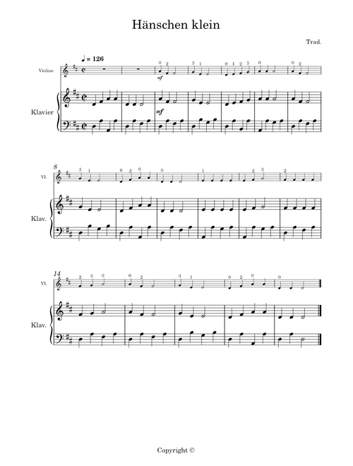 Hänschen Klein – Germany Folk Song D-dur
