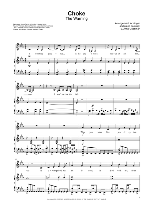 Choke (Arr. S. Antje Guenther) - The Warning (Piano Vocal)
