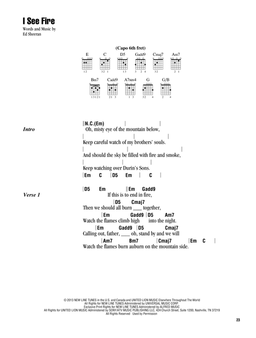 I See Fire (from The Hobbit) - Ed Sheeran (Guitar Chords-Lyrics)