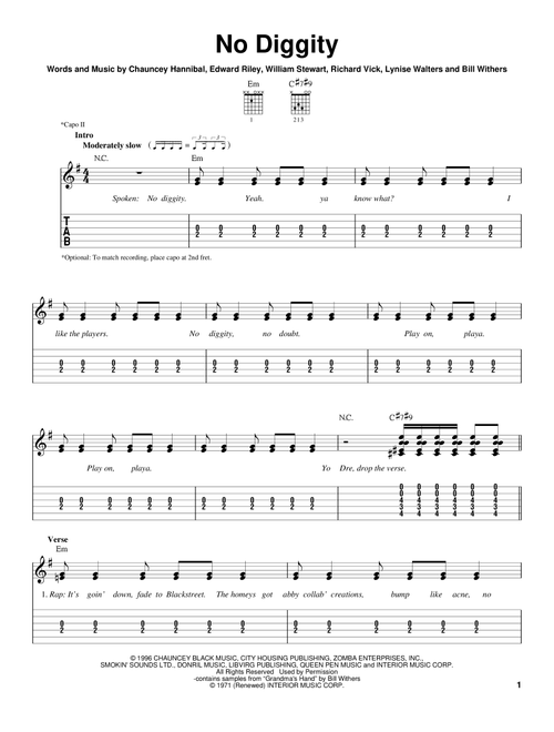 No Diggity - Blackstreet, Bill Withers (Easy Guitar with TAB)
