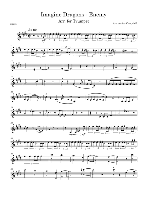 Imagine Dragons - Enemy, Arr. for Trumpet