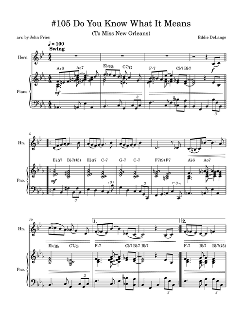 Do You Know What It Means To Miss New Orleans (Arr. John Fries) - Eddie De Lange, Louis Alter (French Horn and Piano)